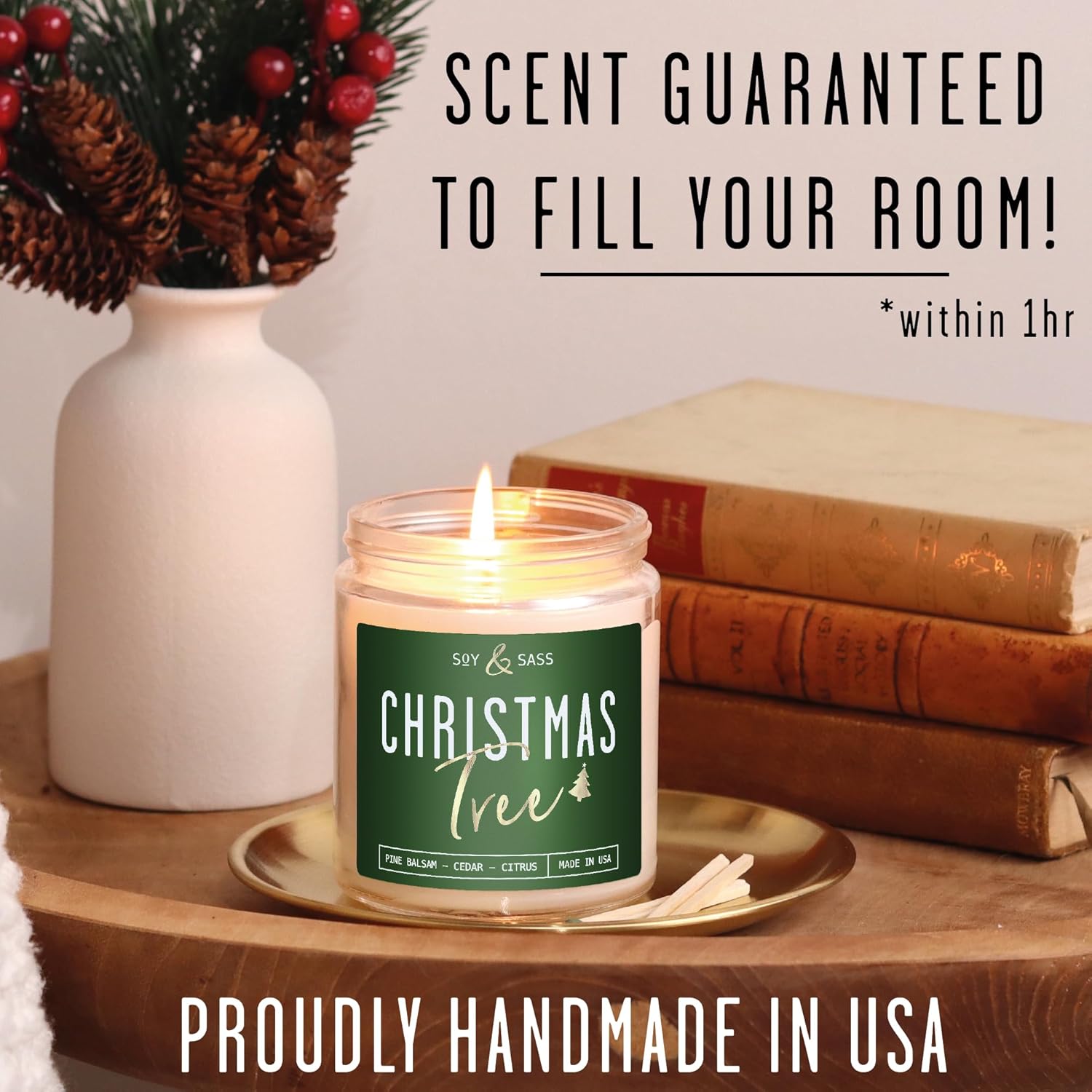 Christmas Tree Candles, Christmas Candles Scented - 'Christmas Tree' Soy Candle W/Balsam, Cedar & Citrus - Infused With Essential Oils I Balsam Pine Candle I 9Oz, 50Hr, Usa Made