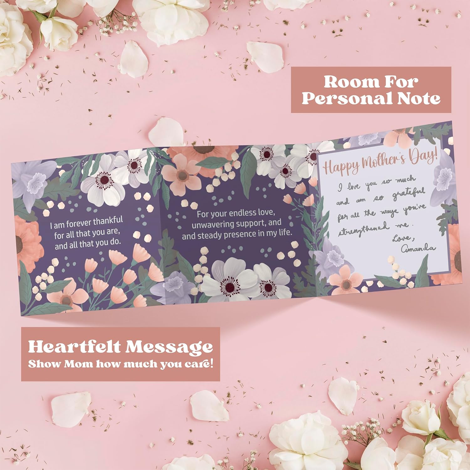 Mothers Day Card For Mom From Daughter Or Son - Heartfelt Message Inside - Unique Design With Room For Personal Note