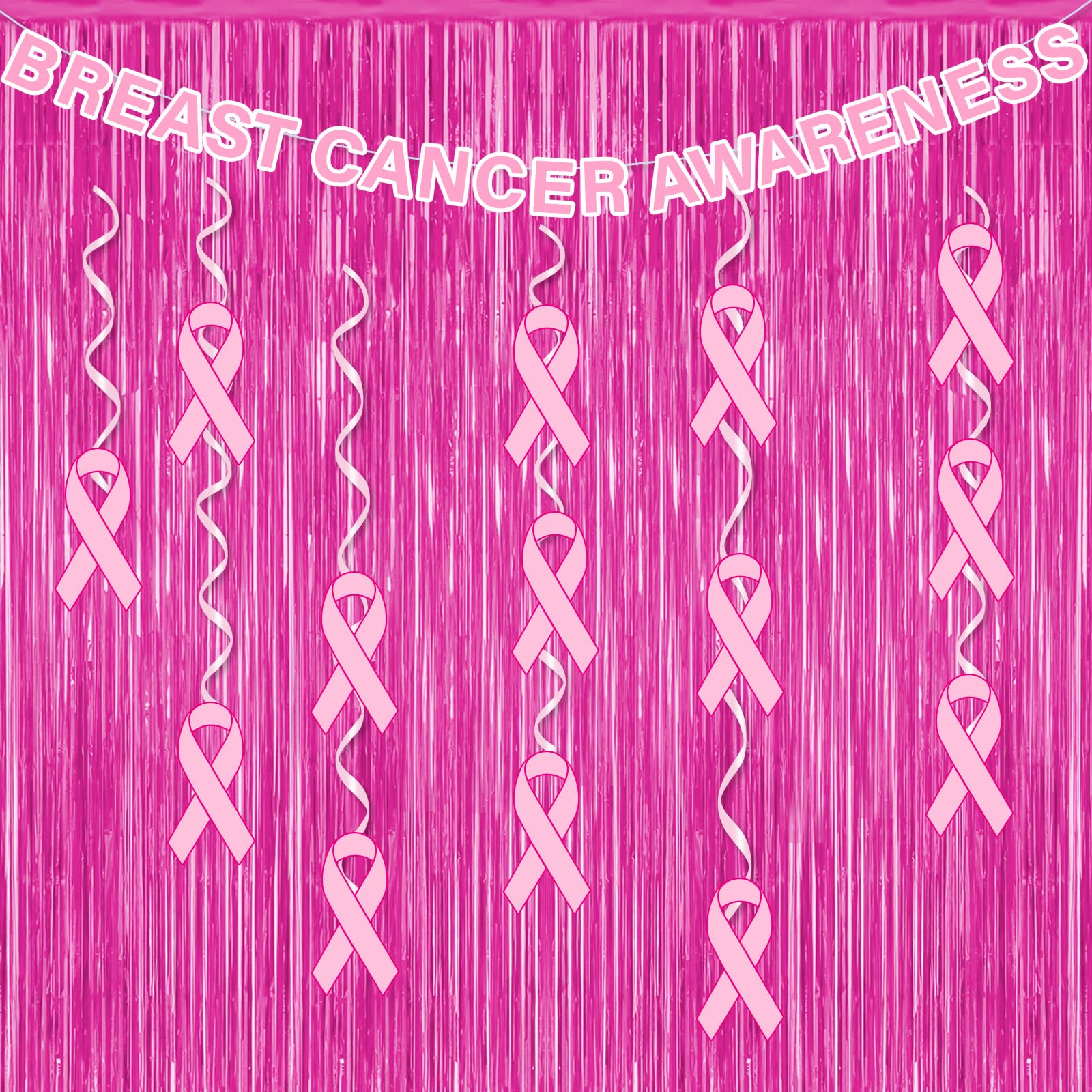 Breast Cancer Awareness Decorations Pink Ribbon Foil Fringe Curtains
