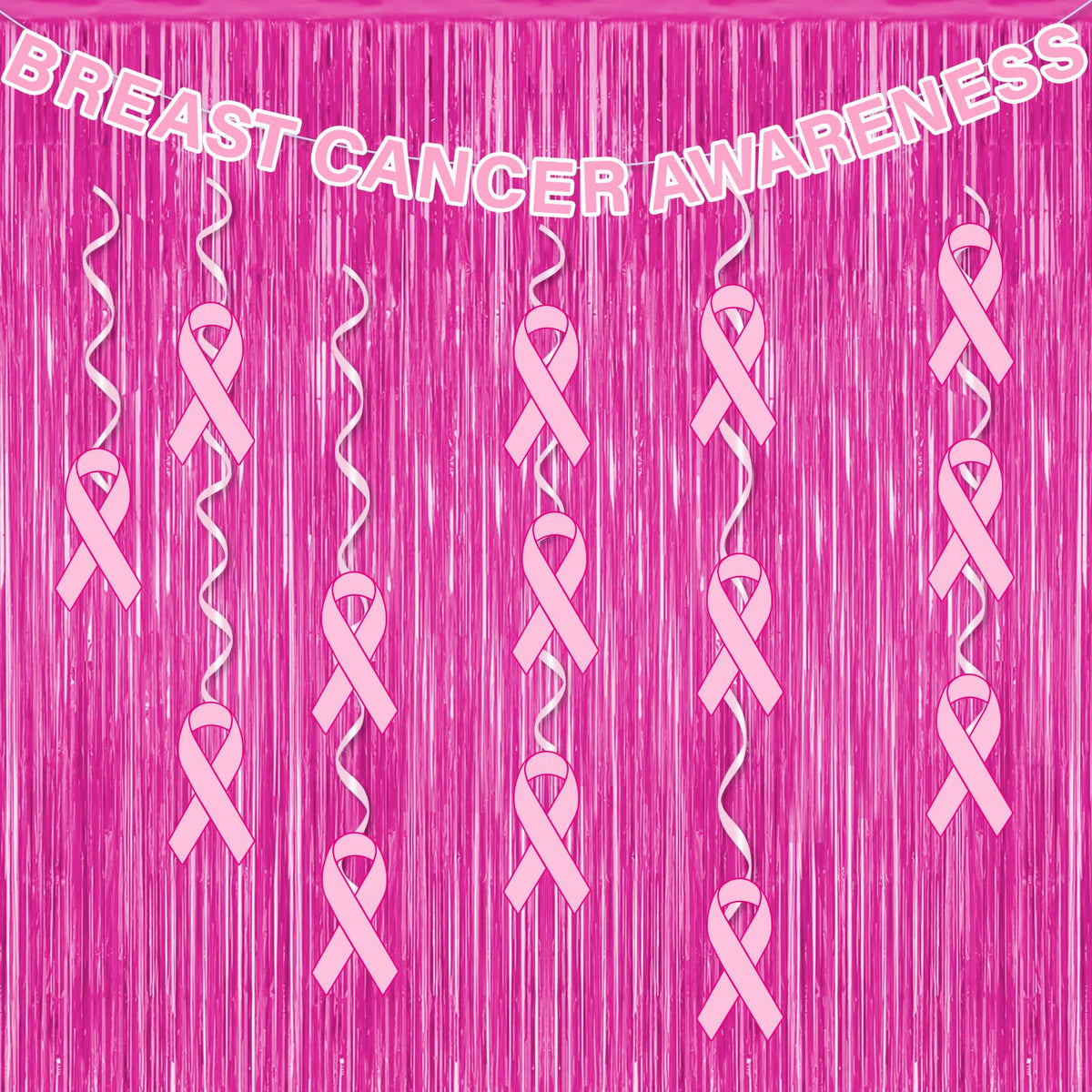 Breast Cancer Awareness Decorations Pink Ribbon Foil Fringe Curtains