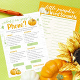 Orange Little Pumpkin Baby Shower Games, Phone Hunt And Word Scramble 2 Game Bundle - 20 Cards, Little Pumpkin Gender Reveal