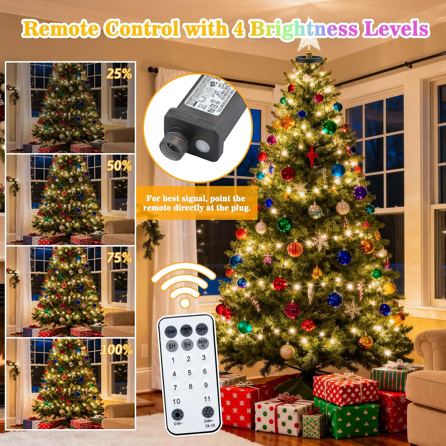 Christmas Tree Lights With Remote, 6.5Ft 400Led Christmas Lights16 Lines Color Changing Warm White & Cool White 11 Modes