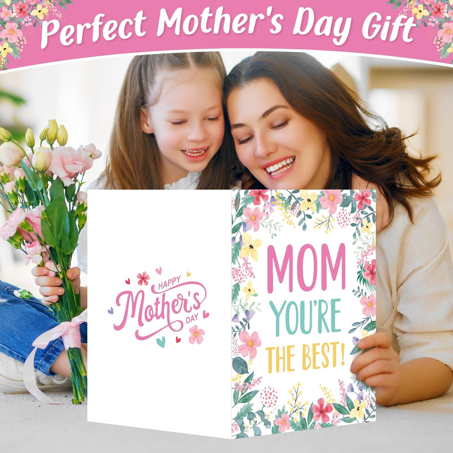Large Happy Mother'S Day Greeting Card With Envelope 22 X 14 Inch, Huge Card Good Luck Gift Office For Mom, Giant Jumbo Guest Book, Signature Card Happy Mother Party Supplies Floral