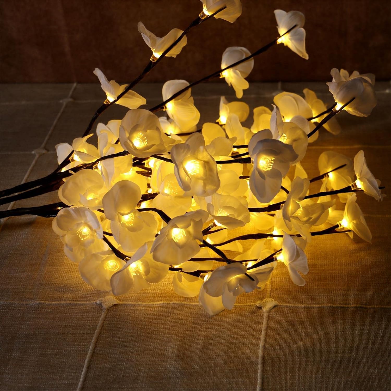 3Pcs Led Lighted Tree Branches Lights With Timer With White Artificial Orchid Flowers Home Decor, Battery Operated, Decorative Fairy Spirit Tree Lamp For Vase Table Centerpieces Party Christmas