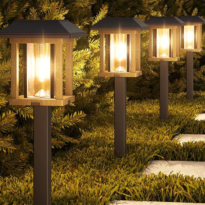 4 Pack Vintage Solar Pathway Lights Warm White Seeded Glass Waterproof Garden Lights
