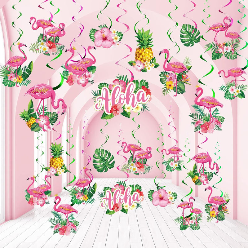 54 Pcs Flamingo Party Hanging Swirl Decorations Tropical Flamingo Ceil