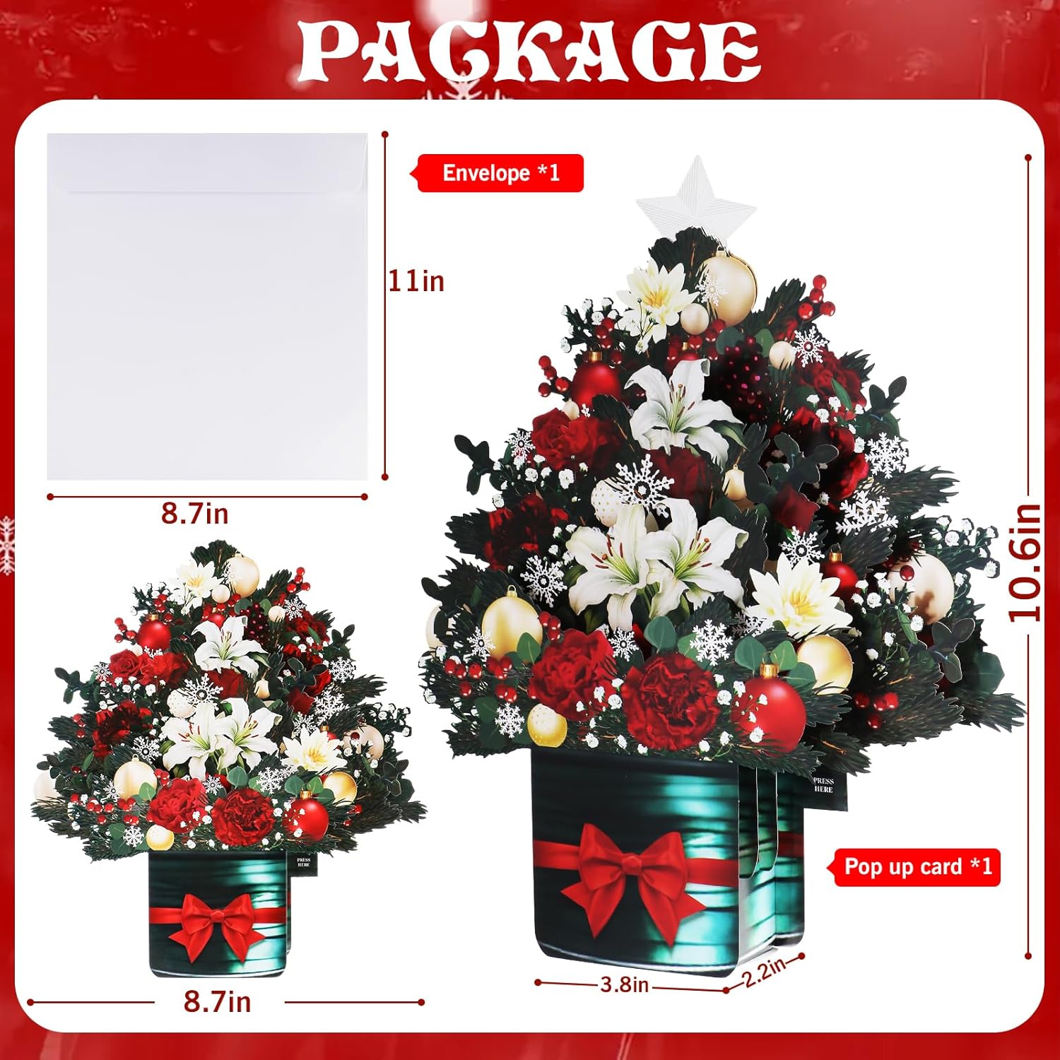 Christmas Tree Pop Up Christmas Cards With Lights And Music, Christmas Tree Bouquet, Popup Musical Greeting Card For Christmas Holiday New Year.