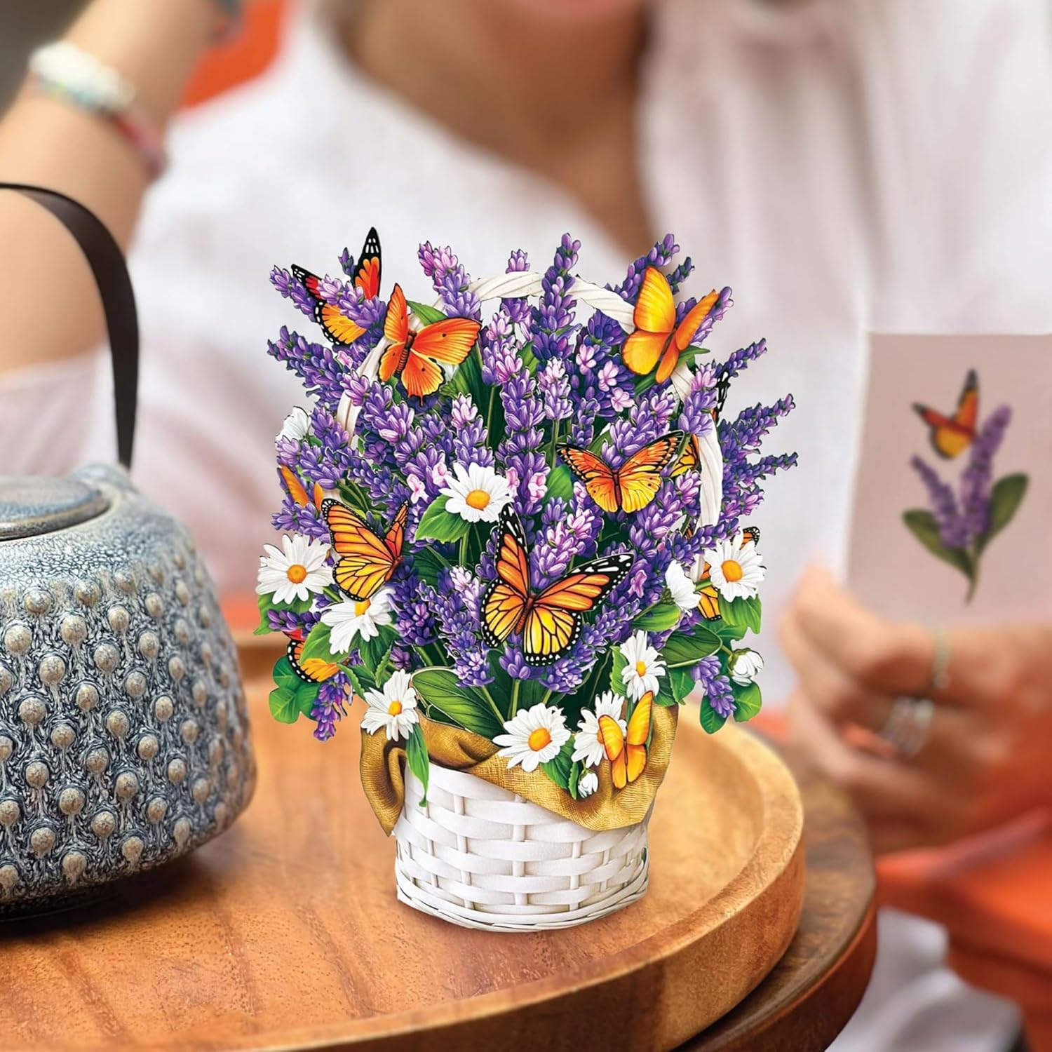 Pop Up Cards, Mini Lavender & Butterflies, 6 Inch Mini Sized Forever Flower Bouquet 3D Popup Greeting Card, Birthday Cards, Thank You Card, Teacher Gifts, Blank Notecard & Envelope