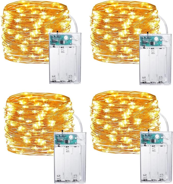 4 Pack Battery Operated Fairy Lights 16FT 50 LED Warm White Cuttable Starry String Lights with Timer for Bedroom Wedding Party Christmas Decor