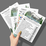 Adventure Awaits Baby Shower Games For Boys - Fun Activities Pack - 25 Each Of Word Scramble, Guess The Price, Over Under, & Storybook Pictionary - Mountain Theme, Double-Sided Cards