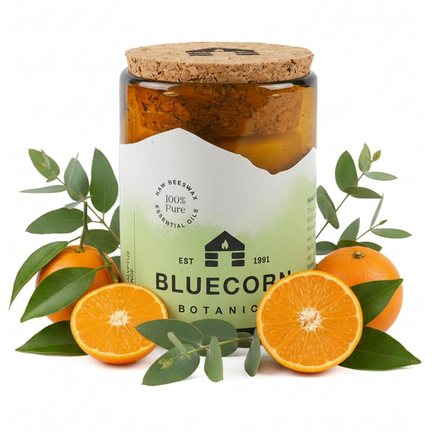 Large 3-Wick Candle, 100% Pure Beeswax With Eucalyptus & Orange Essential Oils, Amber Glass, Soy Free, Clean Burning Candle Wax, Long Lasting, Home Decor, American Made, 8 Oz, 1 Count