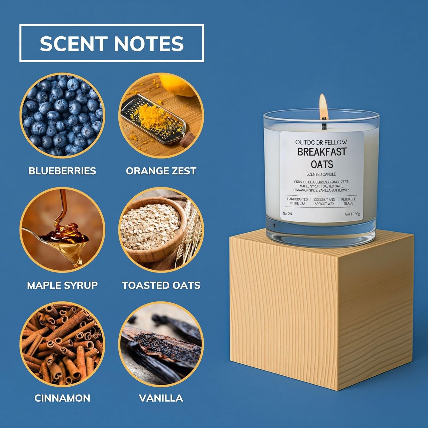 Breakfast Oats Scented Candle – Vanilla, Maple & Cinnamon – Non Toxic Coconut Apricot Wax – Reusable Jar Candle – 8Oz Fall Candle For Home
