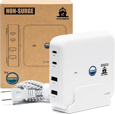 Cruise Ship Power Strip 2 AC Outlets 2 USB A 2 USB C 3.8FT Cord