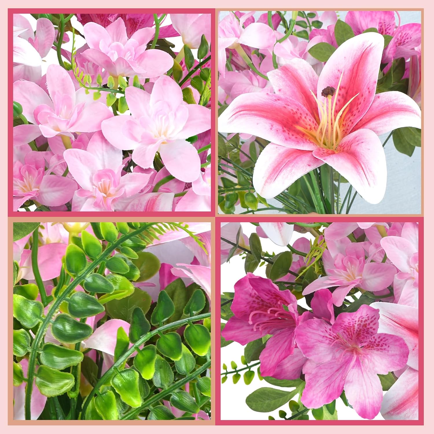 10 Pcs 18.5” Pink Artificial Fowers Silk Fake Lilies Pink Flower Bouquet Fake Spring Flowers Floral Arrangements For Valentine'S Day Decoration Home Wedding Table Centerpieces Decor