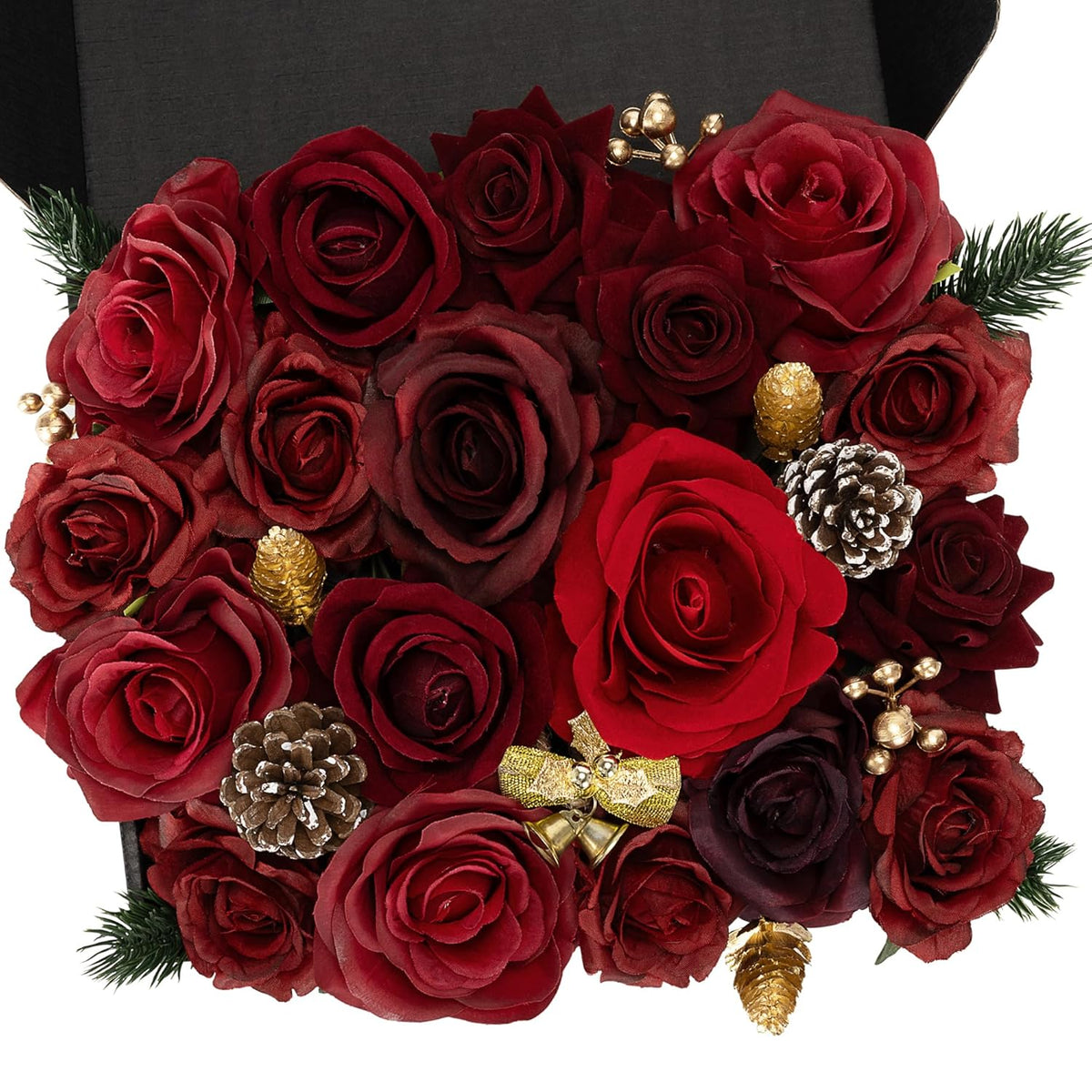 Artificial Flowers Combo Box, Silk Rose Flower Mix With Wire Stem, Diy Wedding Bouquet Centerpiece Party Home Décor For Vase Arrangement, Modular Floral System, Burgundy Red