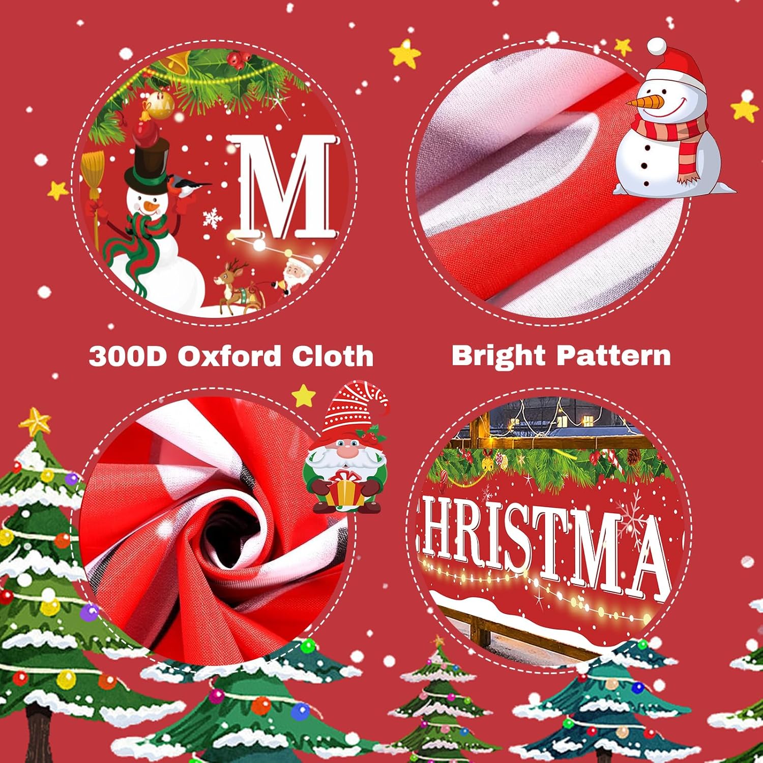 Large Red Merry Christmas Banner With Santa Claus, Snowman Background - 118X20Inch For Indoor/Outdoor Hanging Decor