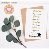 Graduation Card For Him Her, Inspirational Graduation Gift For High School & College Grad, Behind You Before You Around You Within You Message – 5"X7" Folded Card With Envelope & Sticker