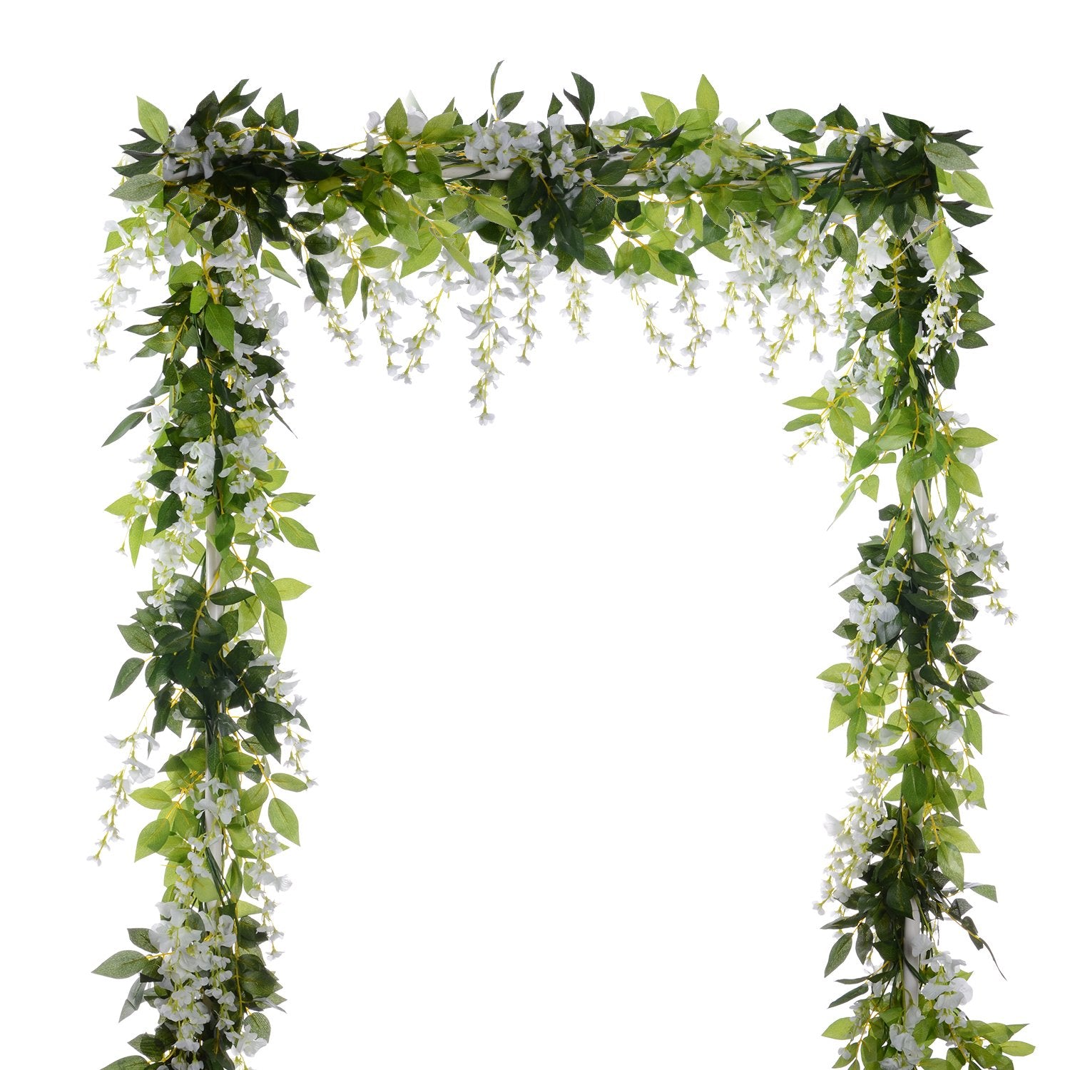 4Pcs 6.6Ft/Piece Artificial Flowers Silk Wisteria Garland Artificial Wisteria Vine Rattan Silk Hanging Flower For Home Garden Outdoor Ceremony Wedding Arch Floral Decor (White)