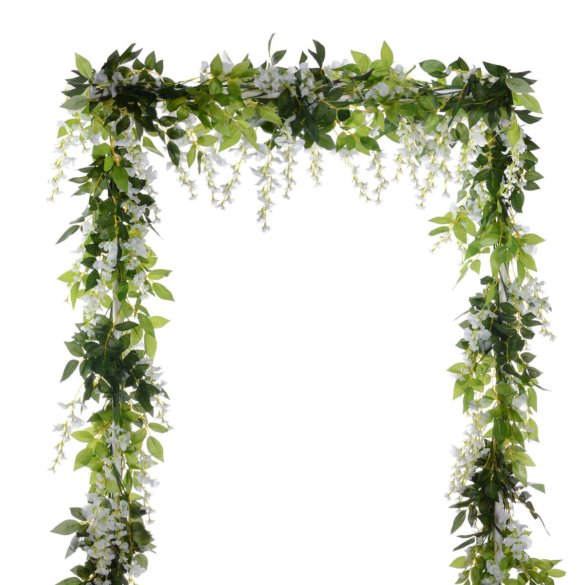 4Pcs 6.6Ft/Piece Artificial Flowers Silk Wisteria Garland Artificial Wisteria Vine Rattan Silk Hanging Flower For Home Garden Outdoor Ceremony Wedding Arch Floral Decor (White)