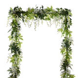 4Pcs 6.6Ft/Piece Artificial Flowers Silk Wisteria Garland Artificial Wisteria Vine Rattan Silk Hanging Flower For Home Garden Outdoor Ceremony Wedding Arch Floral Decor (White)