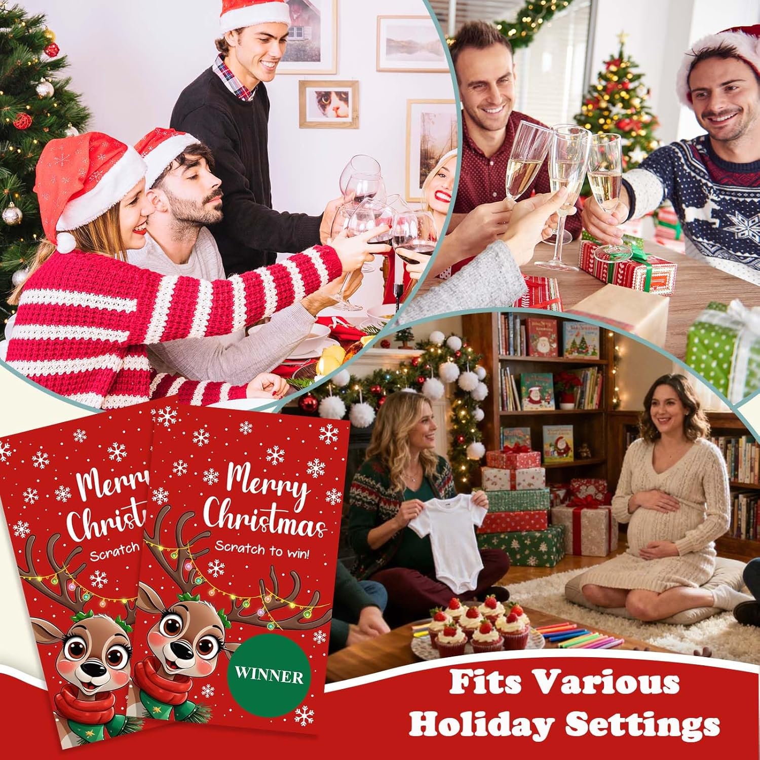 Reindeer Scratch Off Game Cards, 50-Pack Christmas Scratchers For Family Fun, Classroom Prizes, Ice Breaker - A02