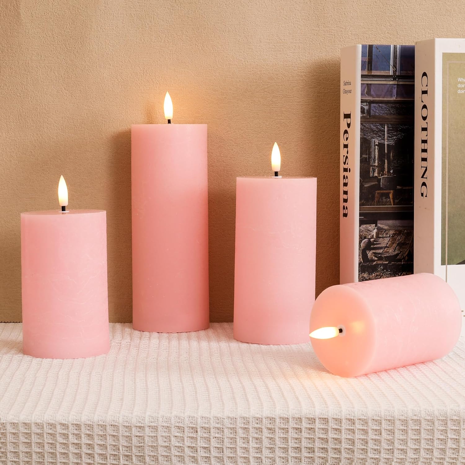 Pink Flameless Candles, Real Wax Pillar Battery Operated Candles, Flat Top Flickering Led Pillar Candles With Remote, 4 Pack Fake Candles For Home Party Wedding Romantic Night Decor