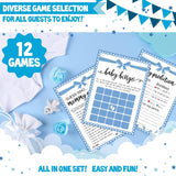 Baby Shower Games Boy, 12 Baby Shower Games For 50 Guests, Classic Coed Blue Boy Sprinkle Activities Cards Kit Set Bundle Pack