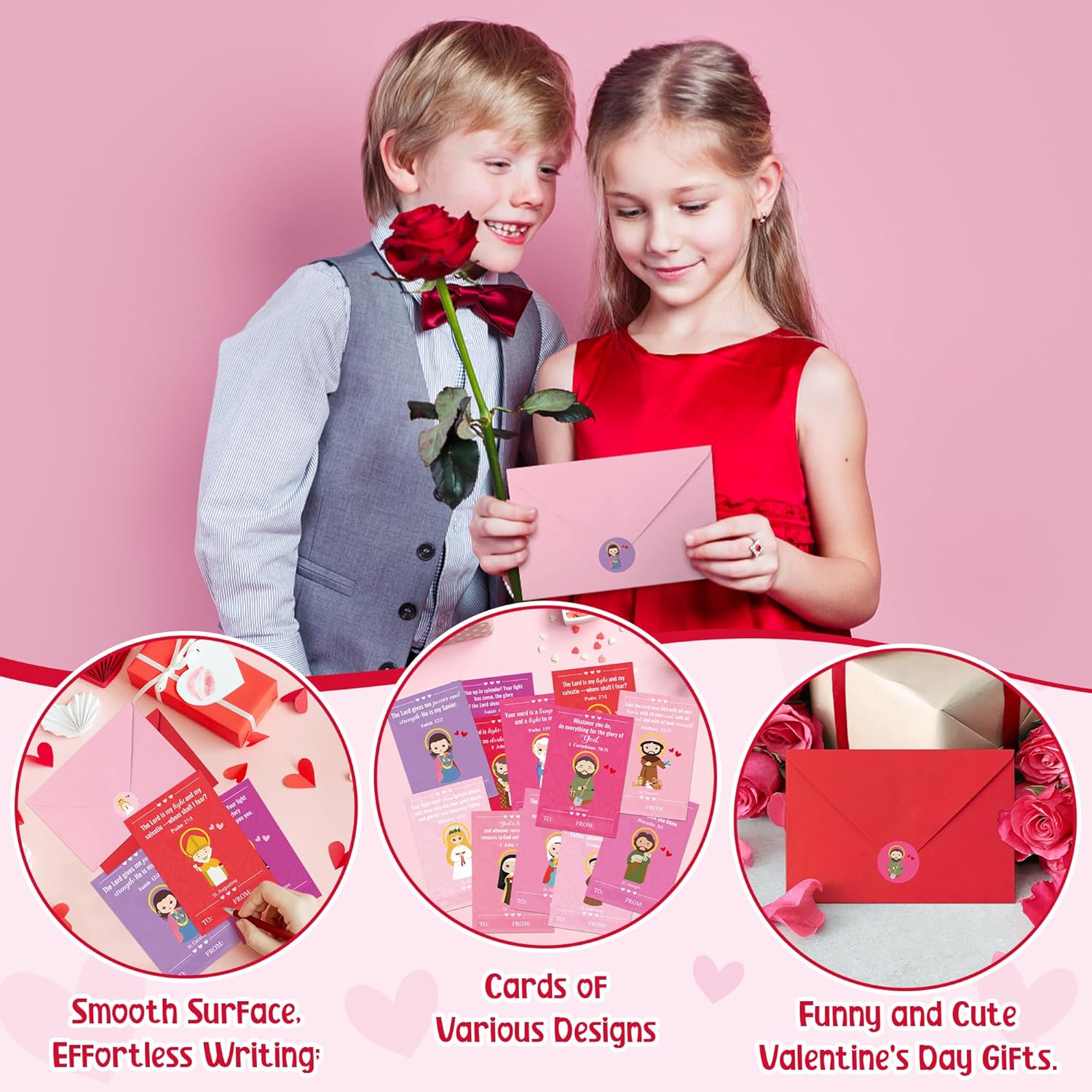 72Pcs Valentine'S Day Catholic Church Greeting Card With Envelop For Kids, Religious Character Sticker Bible Notecard Exchange Gift For Boy Girl Sunday School Christian Classroom Party Favor