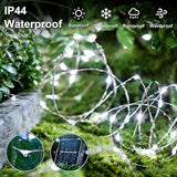 2 Pack Solar Fairy Lights Outdoor Waterproof 66FT 200 LED White String Lights with 8 Modes Silver Wire Twinkle Lights for Garden Patio Christmas Decor