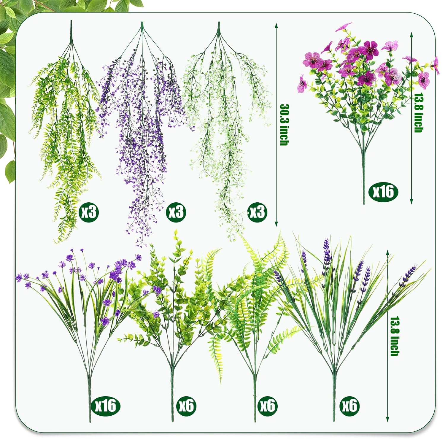 58 Pcs Outdoor Plastic Flowers Bulks Artificial Plants Uv Resistant Faux Plants Boxwood Stems Fake Shrubs Hanging Flower For Indoor Home Patio Decoration