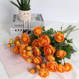 Artificial Ranunculus Flowers With Long Stem 8Pcs 32Heads, Orange Ranunculus Silk Flowers Persian Buttercup Fake Flowers For Floral Arrangement Wedding Table Centerpiece Home Decor (Orange)
