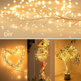 10FT Plug In Fairy Lights 200 LED Warm White Cluster String Lights Waterproof Copper Wire Firecracker Lights for Bedroom Wedding Decor