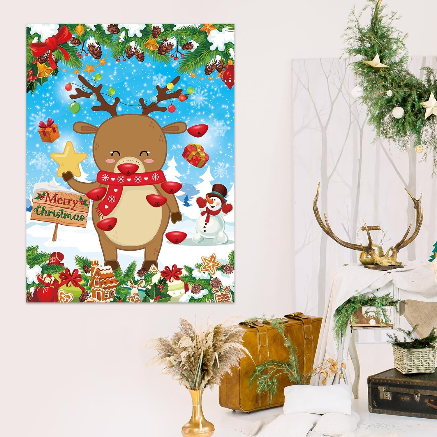 Pin The Nose On The Reindeer Christmas Party Games, Christmas Activities Include Large Poster With Blindfold 36Pcs Nose Stickers For Xmas Holiday Favors Birthday Party Supplies