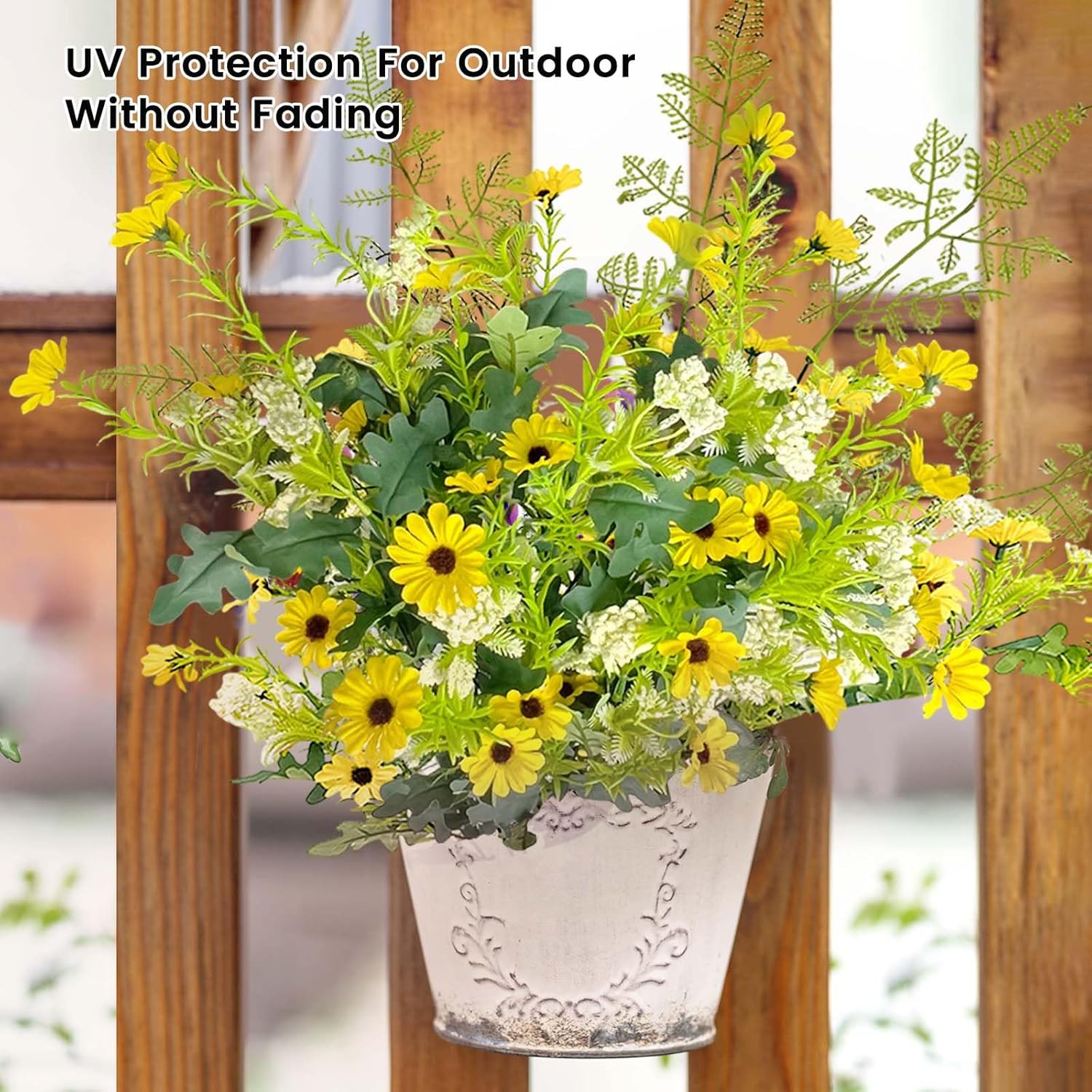 75Cm Extra Large Artificial Daisy Flowers Bouquet - Yellow Silk Daisies With Stems,Fan-Shaped Outdoor Fake Wild Flowers,Hanging Plant For Vases/Graves/Farmhouse Decorations