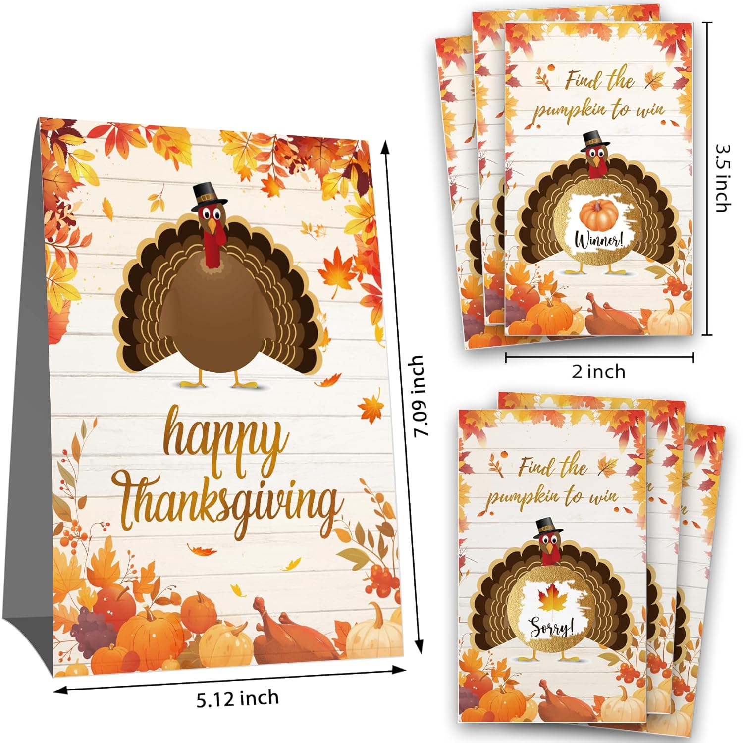 Thanksgiving Scratch Off Cards - 50 Pcs Lucky Draw Game With 8 Winners & 42 Blanks + Sign, Fall Holiday Party Activities, Interactive Decorations And Favors -153