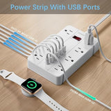 Power Strip with USB 8 Outlets 6 USB Ports 1 USB C 5FT Flat Plug Extension Cord White