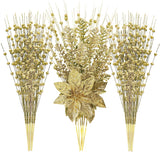 24 Pack Artificial Glitter Berry Stem Ornaments - 17.5 Inch Fake Christmas Picks Decorations With Poinsettia Flowers, Bead Sticks For Diy Christmas Tree, Wreath, Wedding & Small Vase Decor