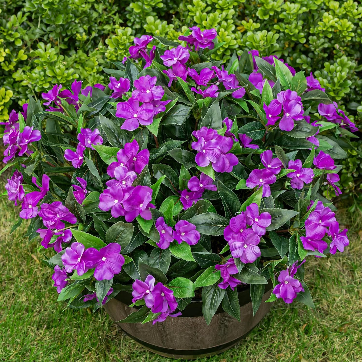 Artificial Fake Flowers For Outdoor Décor 6 Bundles Uv Resistant Fake Plants For Planter Faux Impatiens For Home Porch/Garden Stunning?Purple?