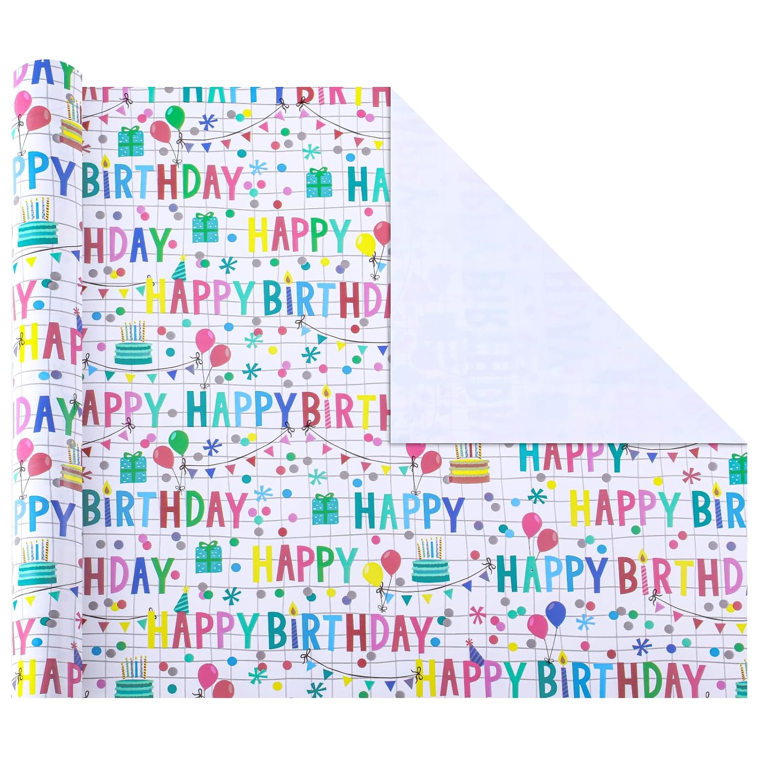 Birthday Wrapping Paper Roll, 17 Inch X 32.8 Feet, Happy-Birthday Decorative Design Gift Wrap For Birthday, Baby Shower, Holiday, Party