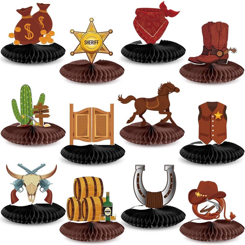 12 Pieces Cowboy Party Decorations Cowboy Honeycomb Centerpieces Weste