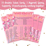 30 Pcs Who Knows The Birthday Girl Best Game Cards, 6.1 × 4.9 Inch Double-Sided Birthday Party Games, Pink Girls Card Birthday Party Supplies And Fun Activities