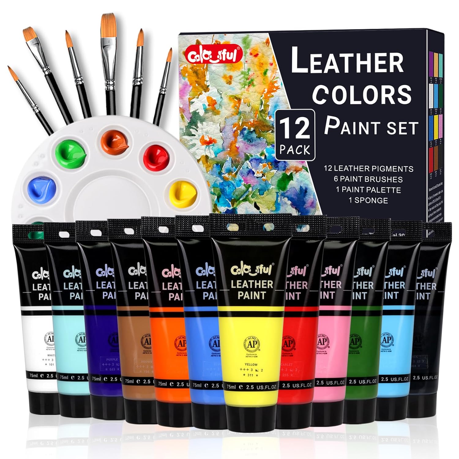 Acrylic Leather Paint Kit Set For Shoe Painting -12 Pack 2.5Oz Paint For Bag & Wallet Decor, Jacket Care, Crafts Diy & Customizing Leather Projects?Not Contain Sponge?
