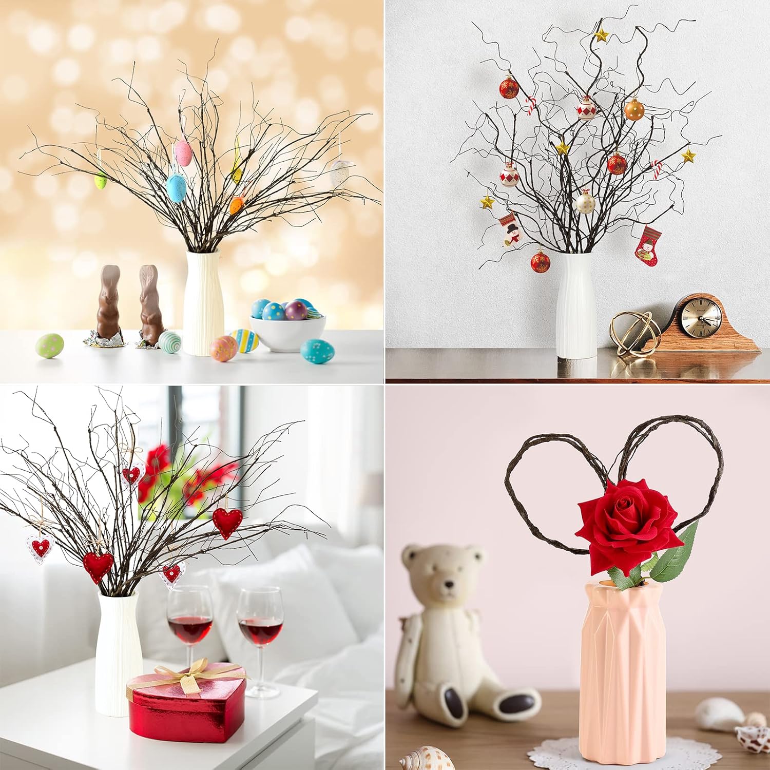 12 Pcs Artificial Curly Willow Branches Plants Decorative Brown Twig Stems Spray Tall For Vase Diy Crafts Wedding Floral Arrangement Home Decor Indoor