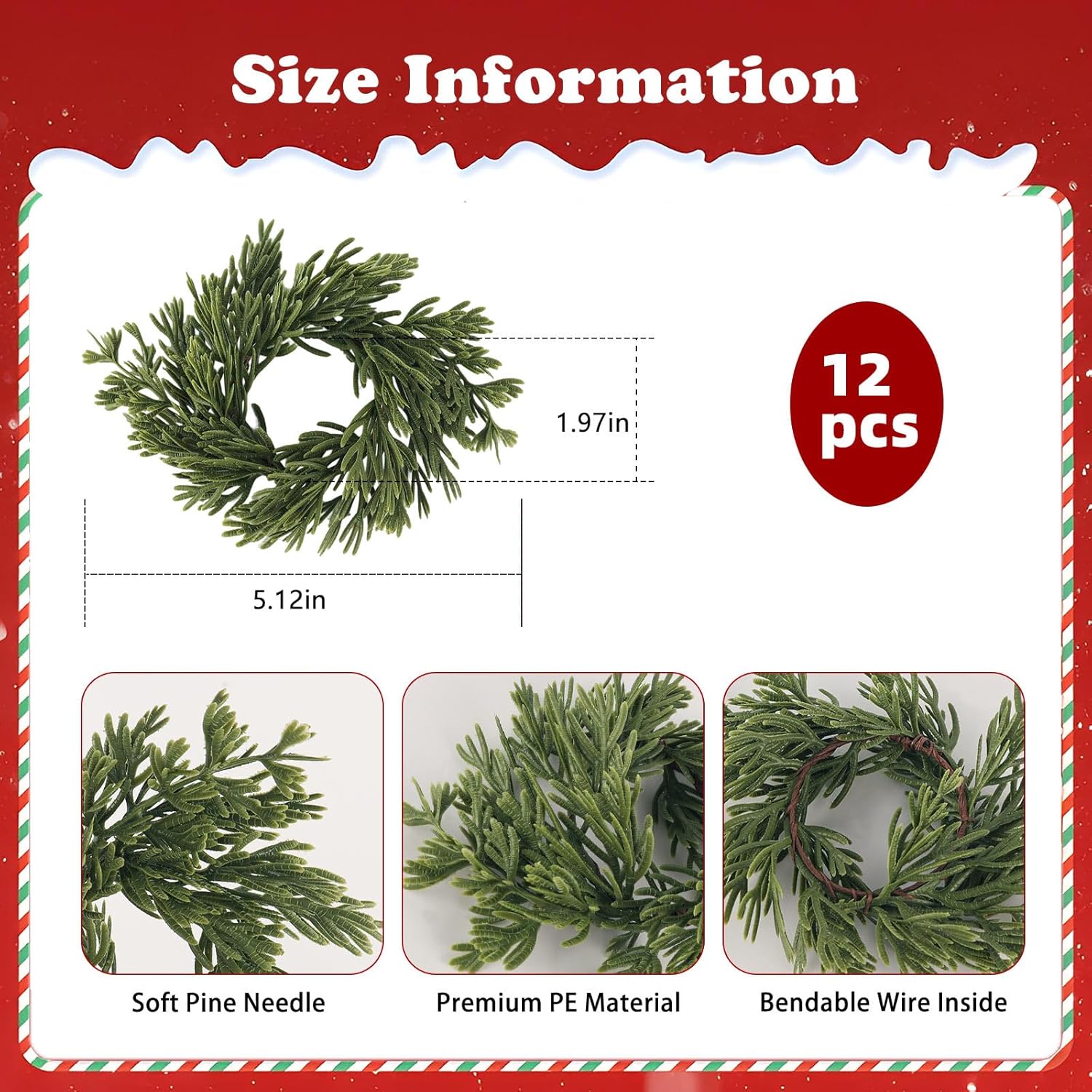 Christmas Napkin Rings Holder Set Of 12, Soft Pine Needles Mini Napkin Wreaths For Christmas New Year Dinner Party Table Decoration Family Gathering Banquet Serviette Buckles
