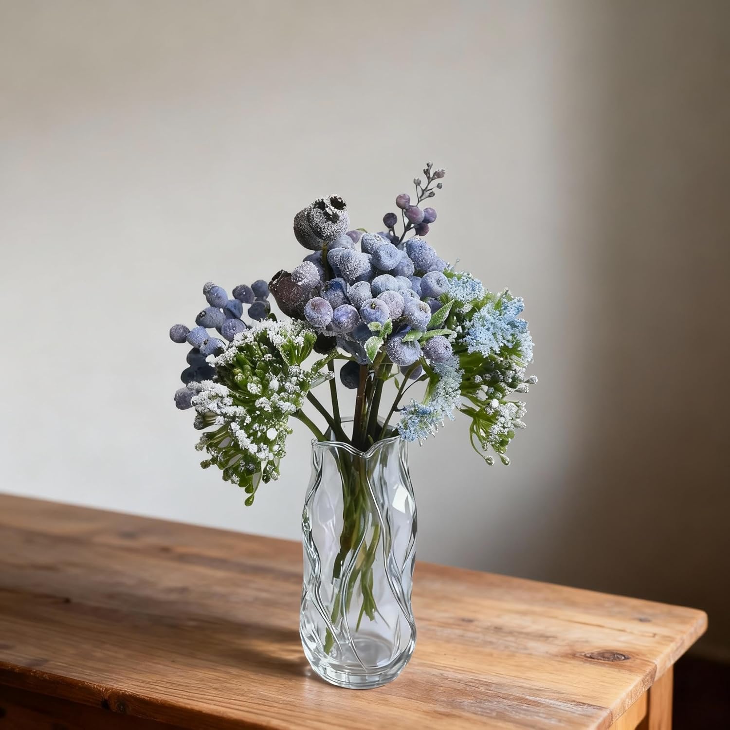 Blue Flowers Artificial For Decoration, Faux Berry Stems With Blue Berries, High Fidelity Fake Fruit For Wedding & Home Decor