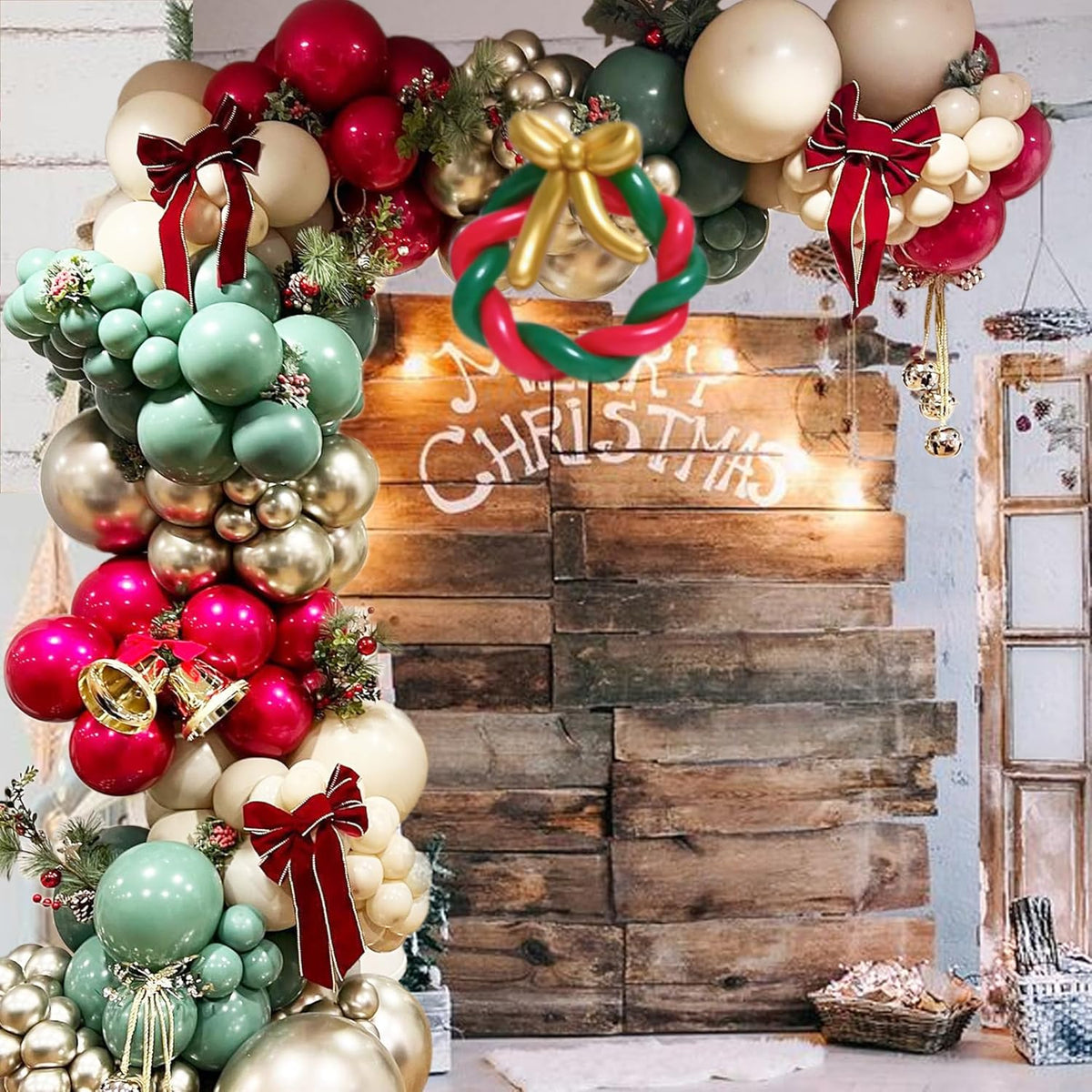 172Pcs Christmas Balloons Garland Kit With Red Green Metal Sliver Gold Christmas Wreath Balloons For Xmas Party Or New Year Party Decorations