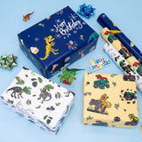 Dinosaur Wrapping Paper Rolls With Cutlines On Reverse - 3 Rolls Birthday Gift Wrap For Kids Boys Girls Dinosaur Party Birthday Gift Wrapping Holiday(17 Inches X 120 Inches)