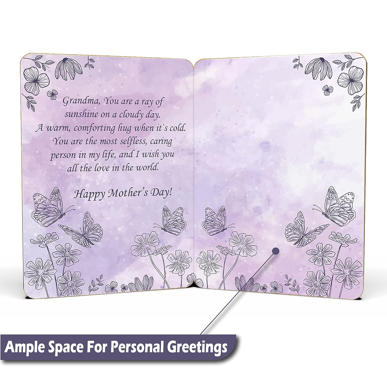 Mothers Day Card For Grandma - | Made From Real Bamboo | 6" X 4.5" - 1 Pack (Envelope Included) | Laser Cut, Spring Themed Grandma Mothers Day Card | Nana Mothers Day Card