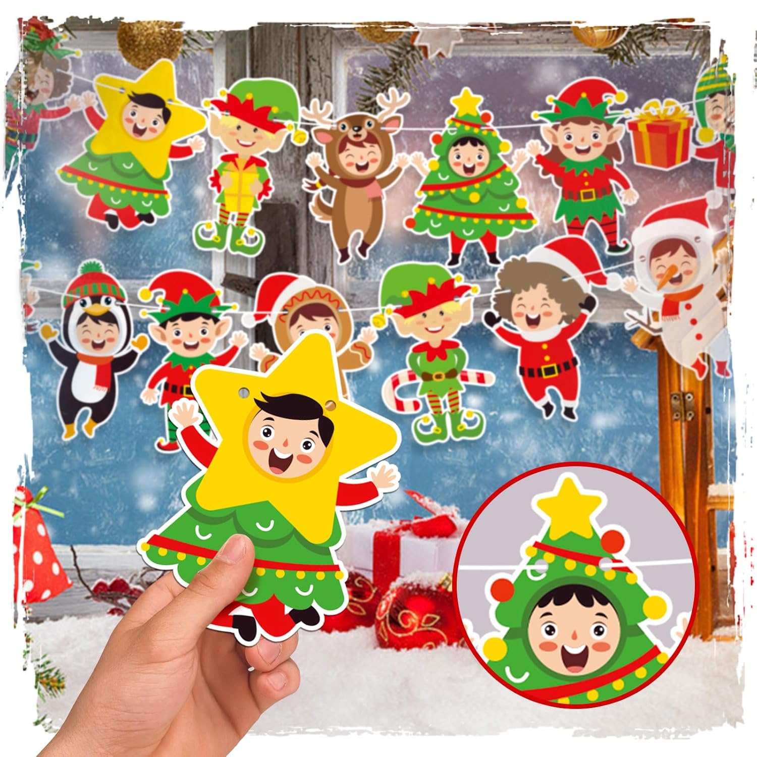 Christmas Elf Banner Cartoon Xmas Holiday Garland Decorations Christmas Party Banner Xmas Holiday Mantle Fireplace Home Decor