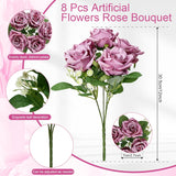 Purple Roses Artificial Flowers - 8 Bundles Fake Silk Rose Flower Realistic Faux Florals Bulk For Wedding Bridal Party Baby Shower Event Home Arrangements Centerpieces Decor (Dusty Purple)